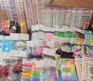 Huge LOT OF Craft Supplies Flowers Jewel Sickers Pompoms Beads String Garland