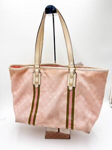 Authentic GUCCI Vintage Shoulder Tote Bag GG Canvas Leather Pink 【AB】22906