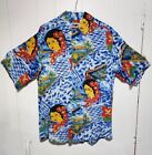 Vintage 100% Rayon Colorful Hawaiian Flowers Button Down Art All Over Print M