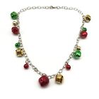 Jingle Bell Red Green Gold Christmas Holiday Silver Tone Chain Necklace 17