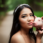 Photo Digital Product Wallpaper Image Picture Background woman model and pig