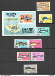 PM081 1975 GRENADA GRENADINES FAUNA BIG GAME FISHING #45-52 BL+SET MNH