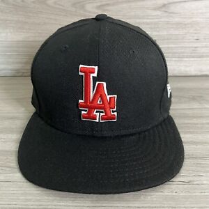 New ListingLos Angeles Dodgers 7 1/4 Fitted New Era 59Fifty Wool Hat Black Red LA Cap MLB