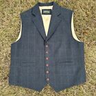 ORVIS Wool Waistcoat Vest Mens Large Blue Windowpane Plaid Front Button 9G7P