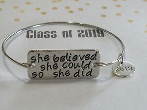 Silver She Believed She Could So She Did Graduation Bracelet, With/Without Charm