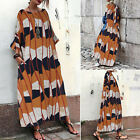 Women Casual Plus Size Print Kaftan Sun Dress Ladies Loose Linen Long Maxi Dress
