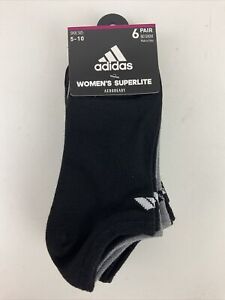 Adidas Women's No-Show Socks Black Gray Shoe Size 5-10 Moisture Wicking 6-Pairs