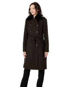 Vince Camuto Women’s Plaid Trench Coat Tweed Brown/Black SzLarge