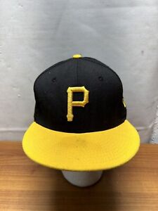 Pittsburgh Pirates Hat Fitted Mens 7 1/4 Yellow Black Plain Logo Side Patch Cap