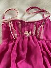 Victorias Secret Baby Doll Gown Sheer Womens Small Pink Negligee Lace Vtg