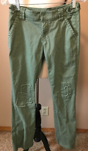 CAbi Army Green Pants, Patched Look, Pockets, Size 0