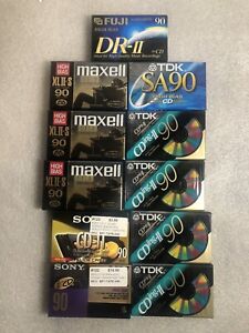 Lot of 11 Type 2  Blank Tapes Maxell XL-II 90 TDK SA-90 Fuji DR-2 TDK CDing