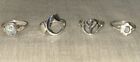 925 Sterling Silver Lot Of 4 Fashion Style Peace Sign Flower Rings Size 8 New
