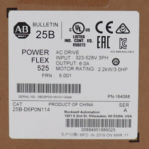 2021-2022 Allen-Bradley 25B-D6P0N114 PowerFlex 525 2.2kW 3Hp AC Drive