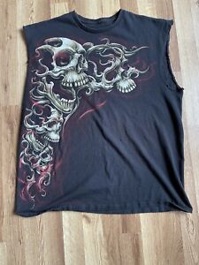 Vintage Y2k Skull Print T Shirt Size M Black Sleeveless No Tag
