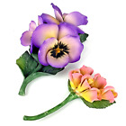 Capodimonte Porcelain Purple FLOWER + Roses on Stem Fabar Made in Italy VTG