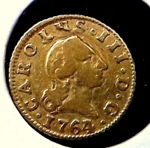 1764-JP 1/2 Escudo Gold Coin of Spain, Charles III #1645