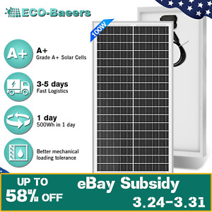 ECO-Baeerss 100w watt 12v Monocrystalline Solar Panel RV Camping Home Off Grid