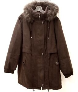 Womens St John’s Bay Removable Hood Faux Fur Winter Coat Brown Size 3X with Tags