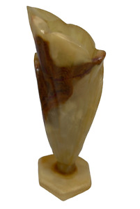 Alabaster Onyx Real Stone Abstract Bud Vase Sculpture  6” Tall Vintage Handmade