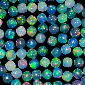 10 Pcs Natural Ethiopian Opal 4mm Cushion Flashy Untreated Loose Gemstones Lot