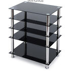 5 Tier AV Component Media Stand Stereo Cabinet Audio-Video Tower &Tempered Glass