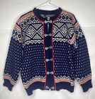 Dale of Norway Blue White Red Fair Isle Wool Clasp Cardigan Sweater Size 44 Lg