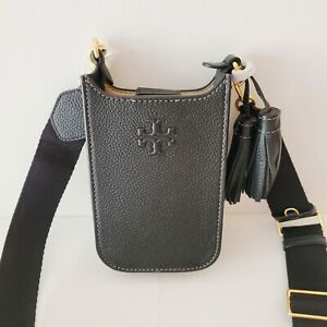 Tory Burch Thea Cellphone Crossbody Handbag Black Pebbled Leather 146464 0623