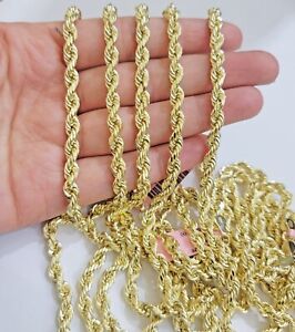 REAL 14k Gold Rope Chain Necklace 5mm 18-26Inch Diamond Cut Men 14KT Yellow GOLD