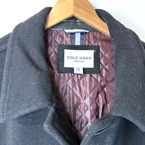 Cole Haan Jacket Men's Black Top coat Wool Trench Over Coat pea Button Up sz 2XL