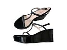 Sascha London Platform Wedge Sandals Black Patent Leather Rhinestones Size 7