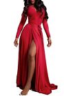 Vivicastle Women's Sexy Long SLV Tulip Wrap Slit Front Full Maxi Dress RED Large
