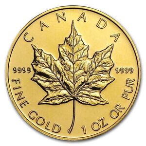 1 oz Canadian Gold Maple Leaf Coin (Random Year, .9999 Fine)