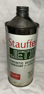 STAUFFER JET II 1960’s AVIATION LUBRICANT 1 qt. CONE TOP Oil Can Full Vintage