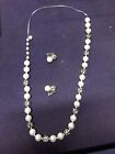 Vintage Faux Pearl And Rhinestone Necklace And Earrings