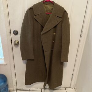 VINTAGE WORLD WAR II DOUBLE BREASTED WOOL TRENCH COAT BRASS BUTTONS SIZE 36S