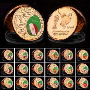 30pcs 2022 World Cup Qatar Gold Plated Country Coins Team Football Souvenir Coin