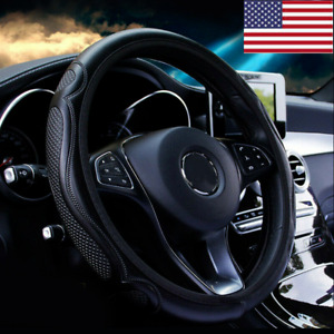 Black Leather Car Steering Wheel Cover Breathable Anti-slip Car Accessories US (For: 2021 Kia Sportage)