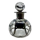 Antique Alvin .999/1000 Fine Silver Overlay Cut Glass Perfume Bottle W/ Stopper
