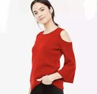 Ann Taylor Red Cashmere Sweater Cold Shoulder Women's Sz Small