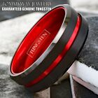 Black Tungsten Carbide Mens Thin Red Line Band Ring-Firefighters First Responder