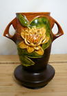 Vintage Roseville Art Pottery Water Lily Handled Vase #75-7 Brown Arts & Crafts