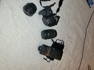 Canon EOS Rebel T6 Camera with 18-55  IS II and 50mm lens, large flash with bag