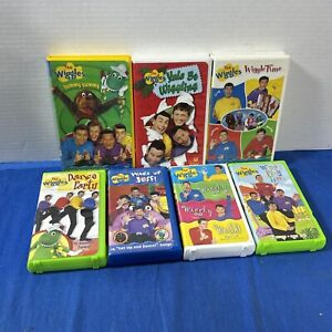 Lot 7 The Wiggles VHS Wake Up Jeff Dance Party Yummy Yule Be Wiggly Time Play +