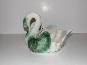 1950s Coronet (Hull Art Pottery)Green & White Ceramic Floating Swan Planter #213