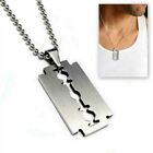 STAINLESS STEEL SILVER RAZOR BLADE PENDANT NECKLACE CHAIN USA SELLER