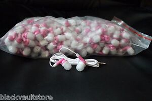 BULK WHOLESALE Lot of 100 - PINK/WHITE - 3.5mm In-Ear Earbuds / Earphones