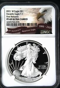 2021-W $1 PROOF SILVER AMERICAN EAGLE ✪ NGC PF-69 ✪ TYPE T-1 FR 1ST REL◢TRUSTED◣