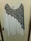 Catherine's Womens Lace Top Size 3X Scoop Neck Long Sleeve Black White