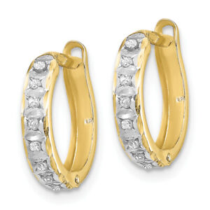 10K Yellow Gold Diamond Round Hinged Huggie Hoop Earrings